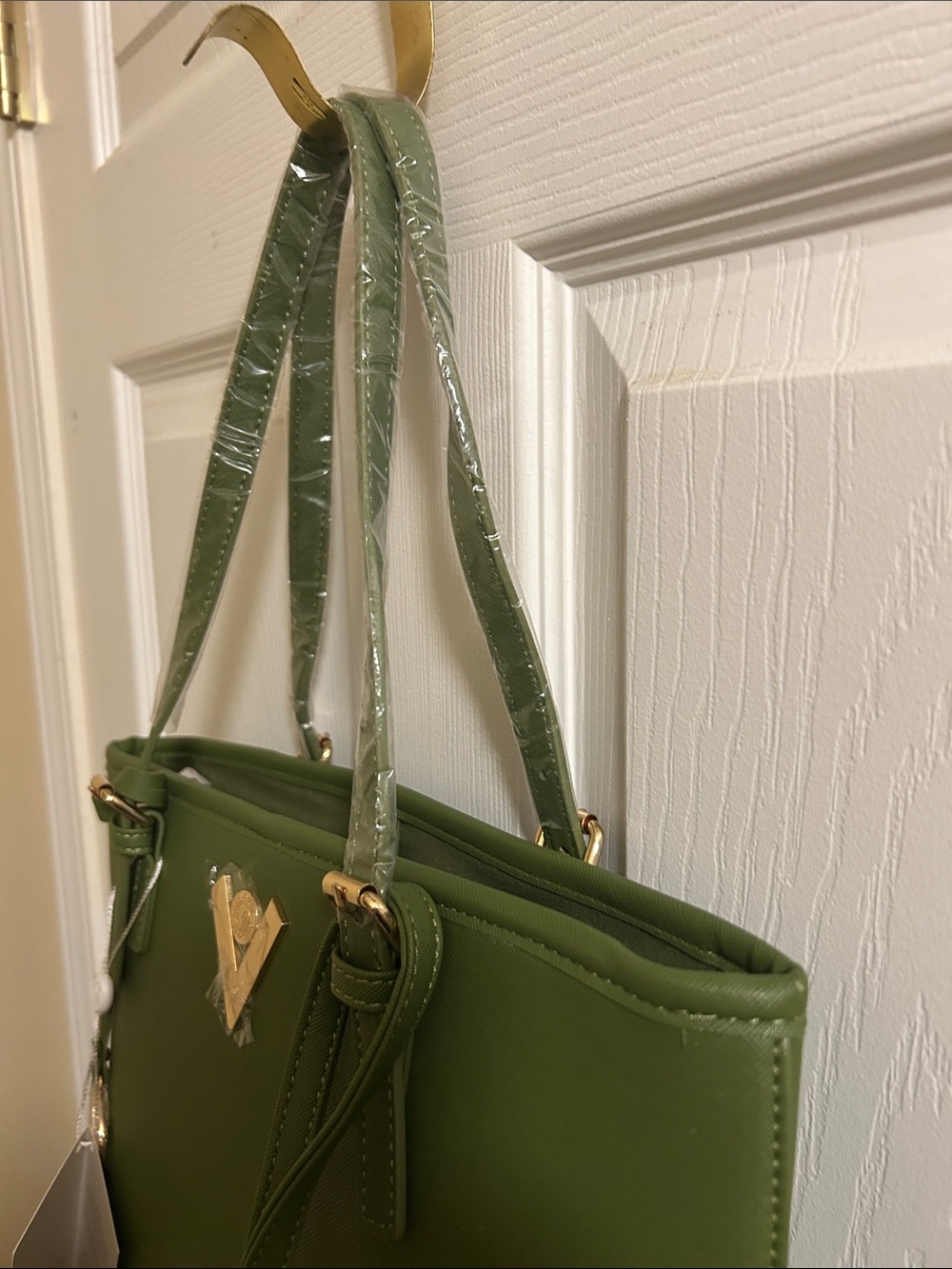 Valentino Orlandi NWT Olive Green Tote Handbag with Matching Pouch - Picture 3 of 7